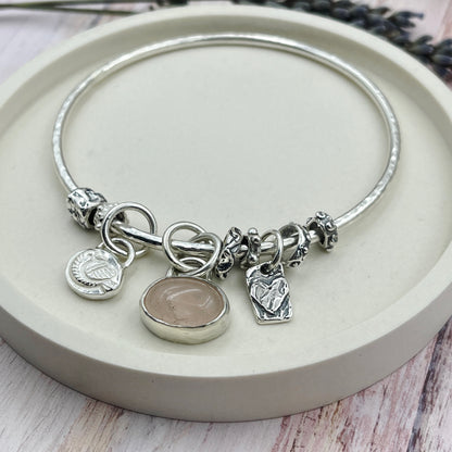 Rose Quartz Songbird Charm Bangle