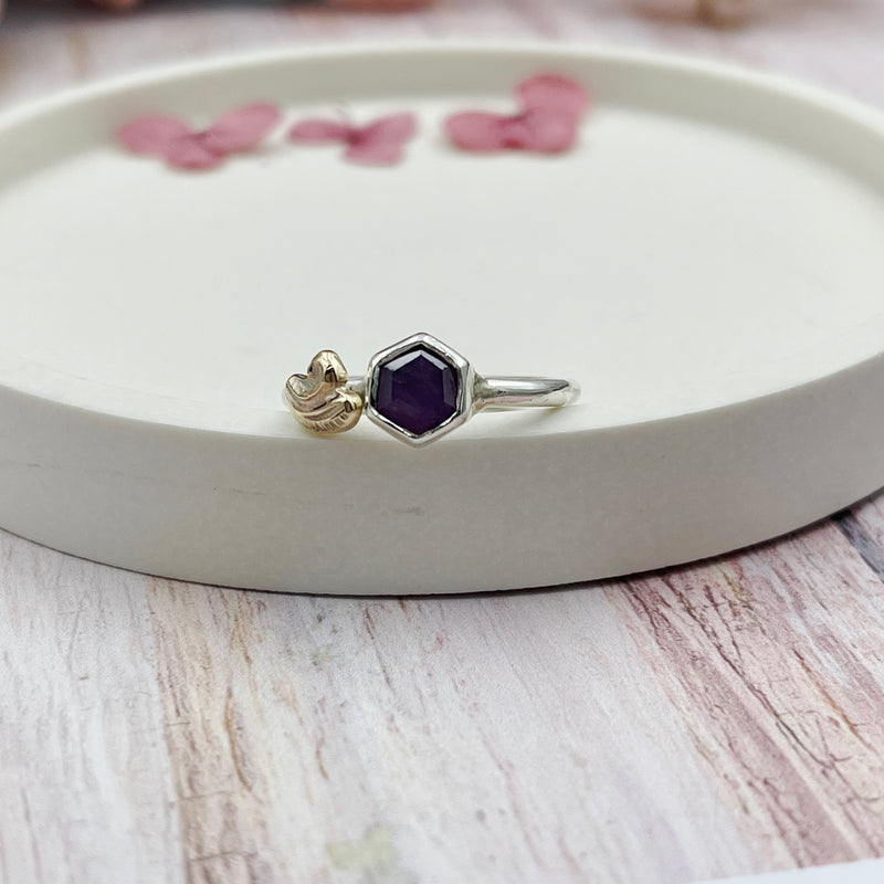 Pink Star Sapphire Silver & 9ct Gold Ring
