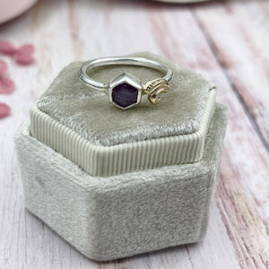 Pink Star Sapphire Silver & 9ct Gold Ring