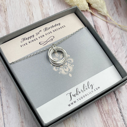 5 Petite Rings Sterling Silver Necklace - Ready Now