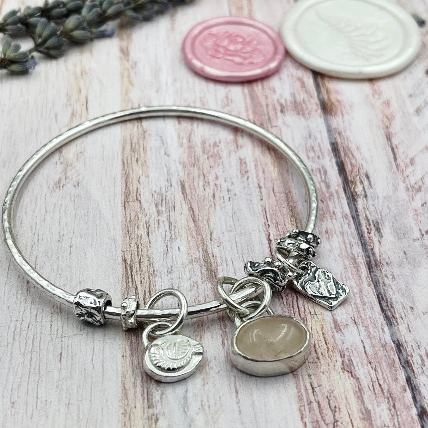 Rose Quartz Songbird Charm Bangle