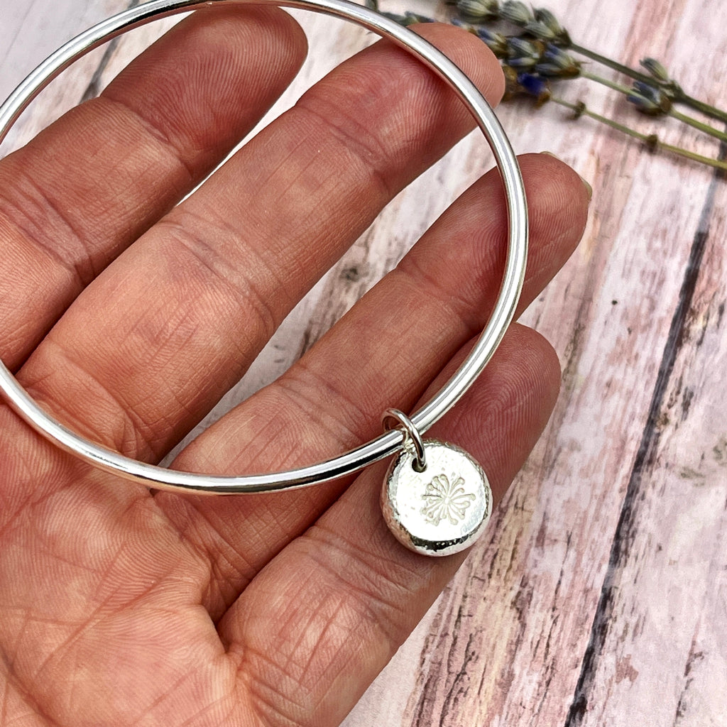 Dandelion Flower Charm Bangle