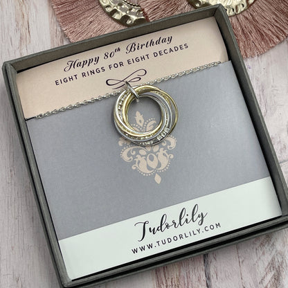 Personalised Name Necklace with Mixed Metals Rings - 5 to 9 Rings