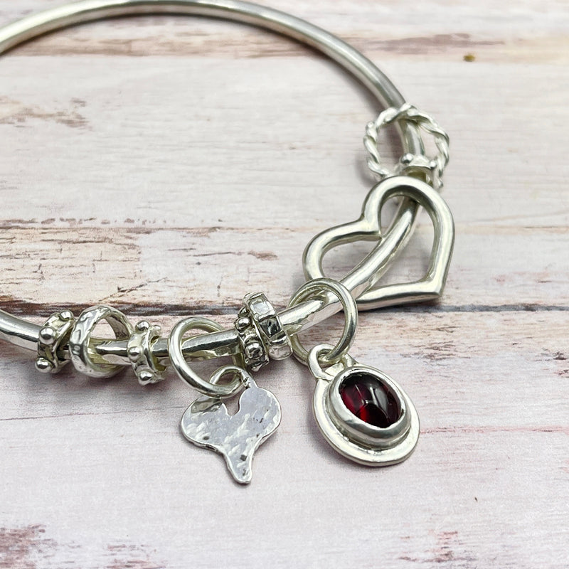 Garnet Gemstone Charm Bangle