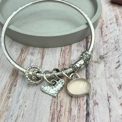 Rose Quartz Heart Charm Bangle