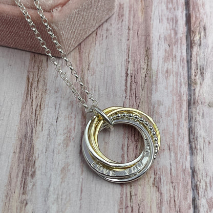 Personalised Name Necklace with Mixed Metals Rings - 5 to 9 Rings