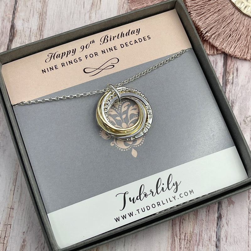 Personalised Name Necklace with Mixed Metals Rings - 7 Rings