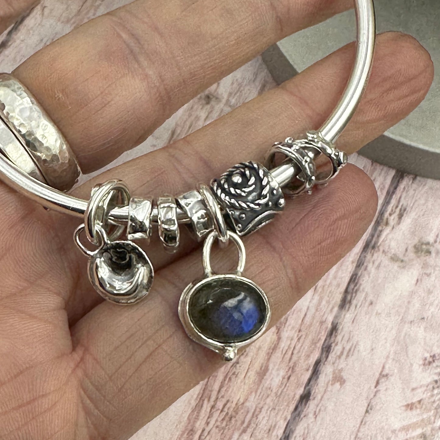 Labradorite Moon  Charm Bangle