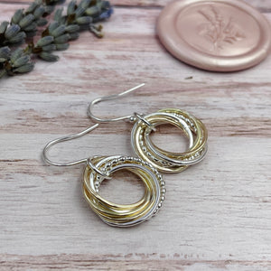 Entwined Ring Mixed Metal Earrings - available with 3 to 9 Rings