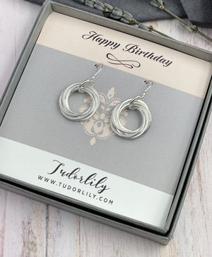 Petite Sterling Silver Entwined Rings Earrings - 3 Rings