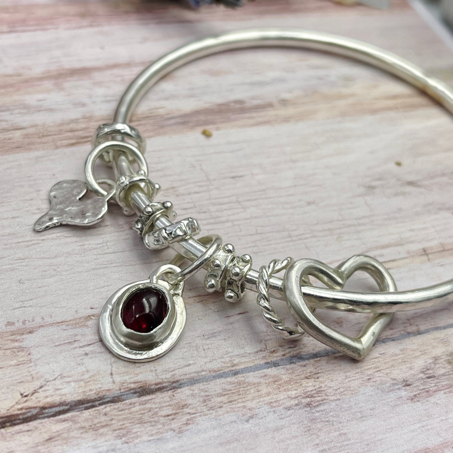 Garnet Gemstone Charm Bangle