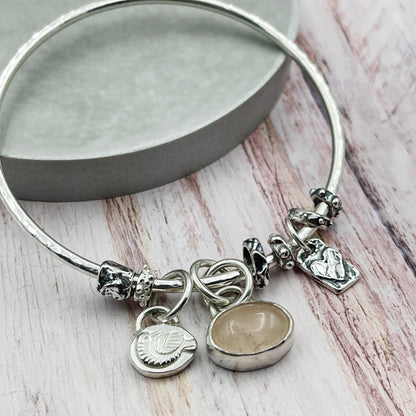 Rose Quartz Songbird Charm Bangle