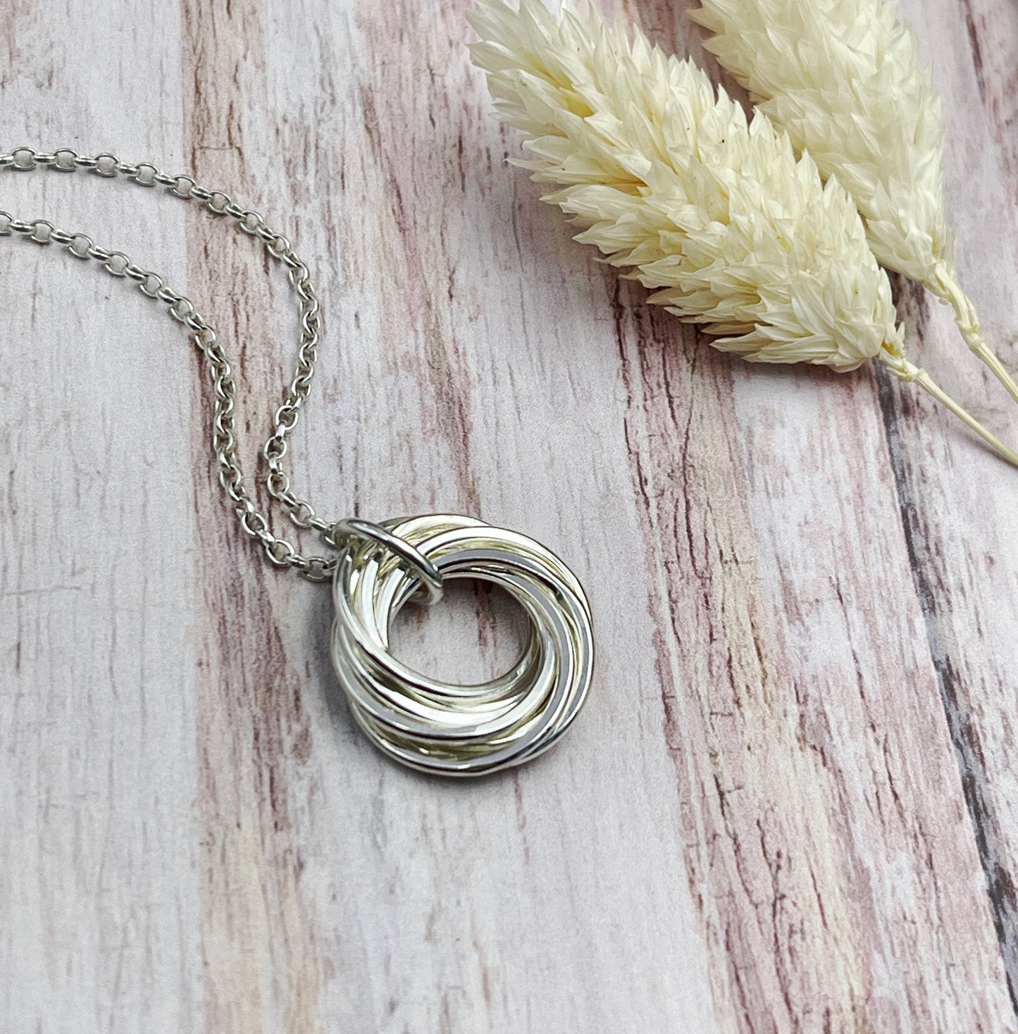 8 Petite Rings Sterling Silver Necklace - Ready Now