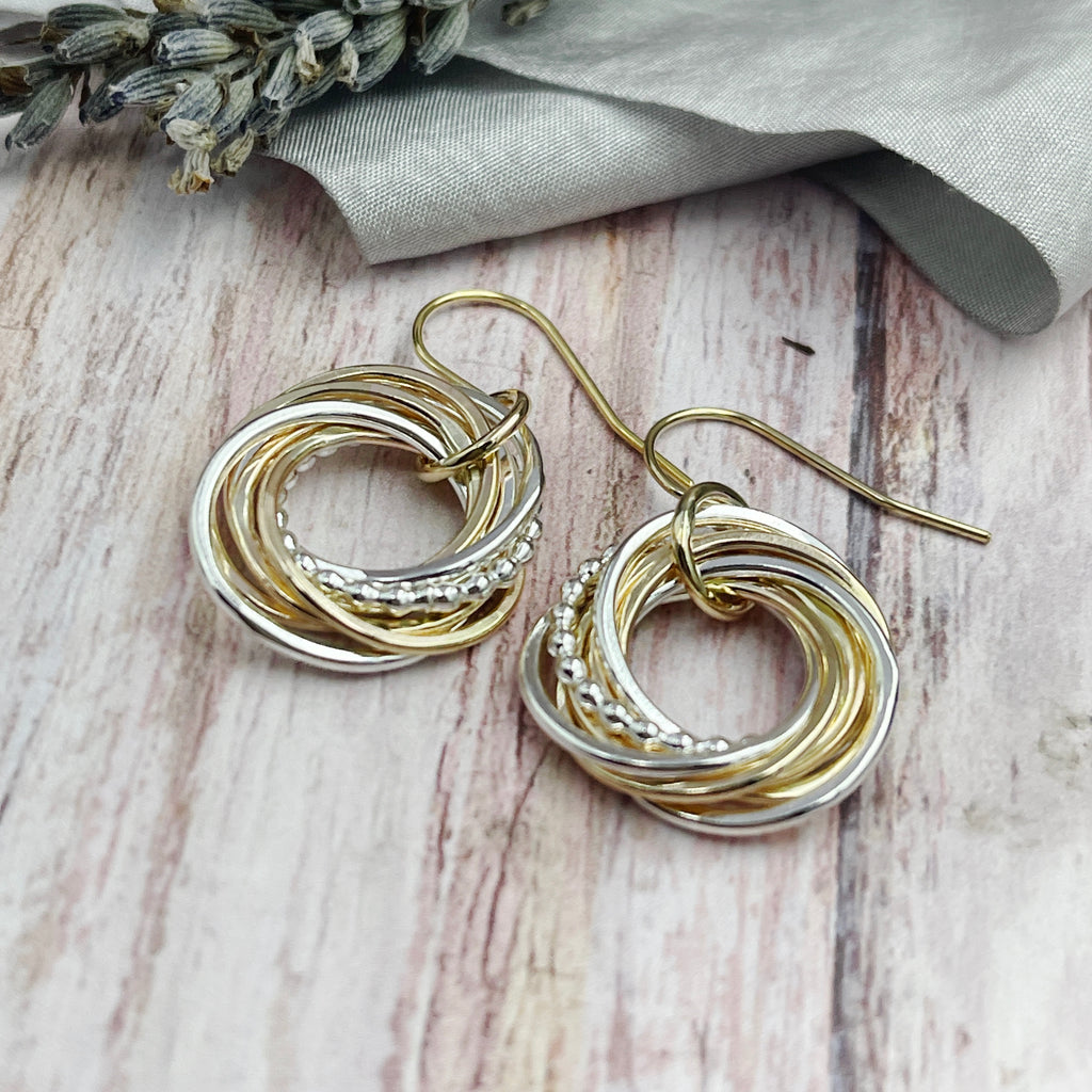 Entwined Ring Mixed Metal Earrings - available with 3 to 9 Rings