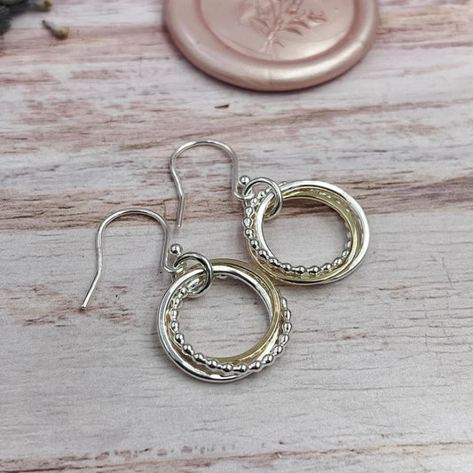 3 Ring Entwined Ring Mixed Metal Earrings