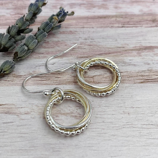 4 Rings Entwined Ring Mixed Metal Earrings