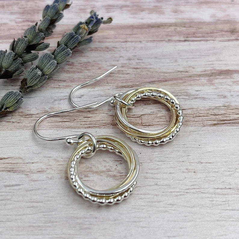 Entwined Ring Mixed Metal Earrings - 4 Rings