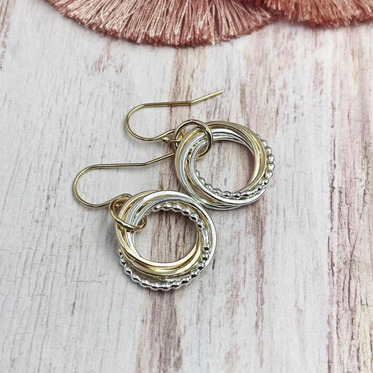 5 Ring Entwined Ring Mixed Metal Earrings