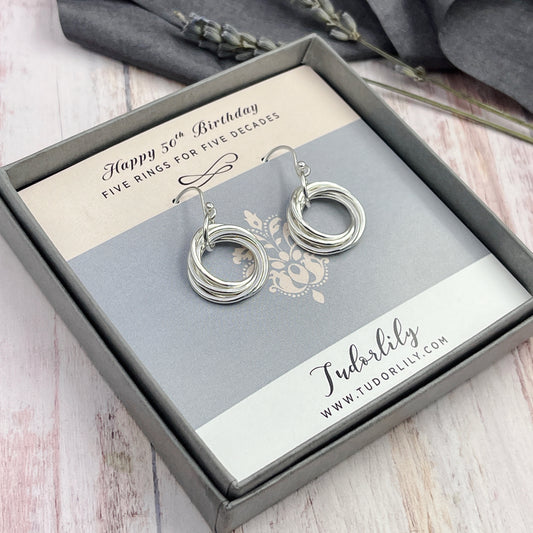 5 Ring Petite Sterling Silver Entwined Rings Earrings