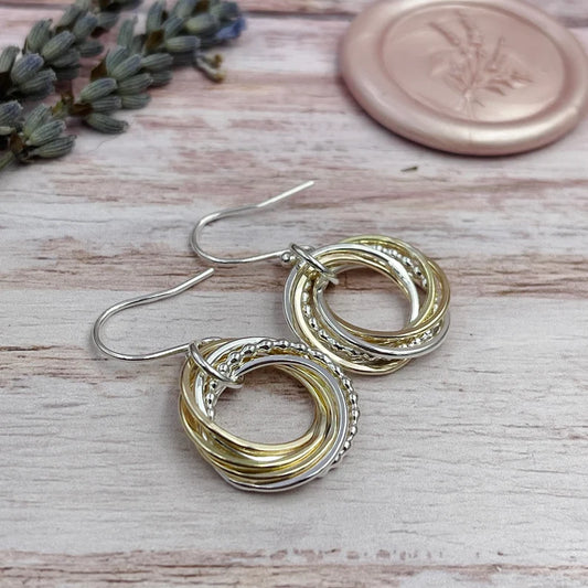 6 Entwined Ring Mixed Metal Earrings