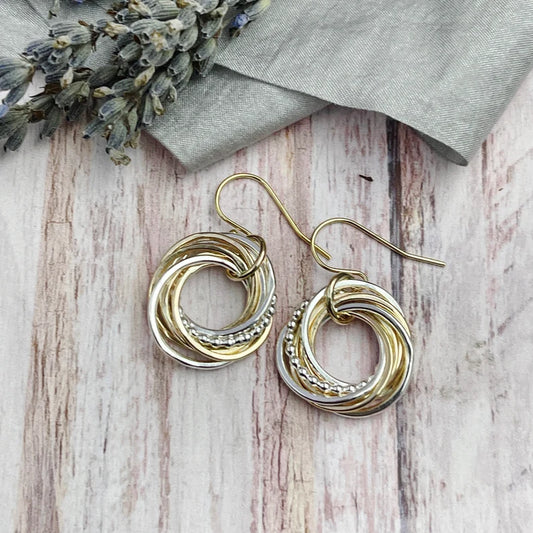 7 Rings Entwined Ring Mixed Metal Earrings