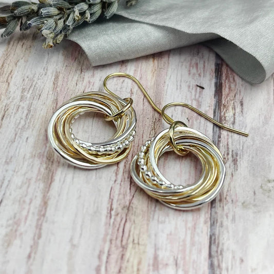 9 Rings Entwined Ring Mixed Metal Earrings