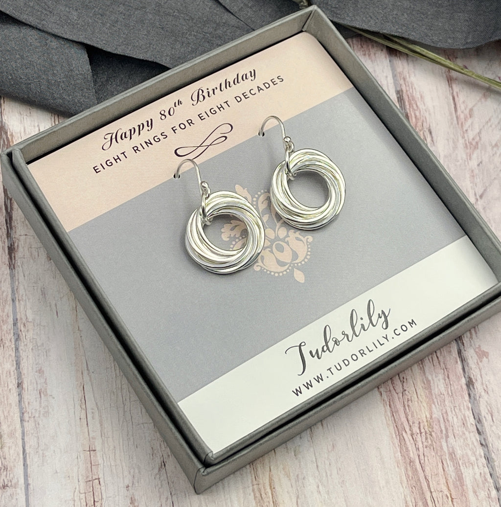 Petite Sterling Silver Entwined Rings Earrings - 8 Rings